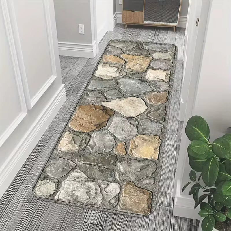 Tapis de cuisine moderne à motif de carreaux de pierre, antidérapant, à longue bande, pour sol, faci