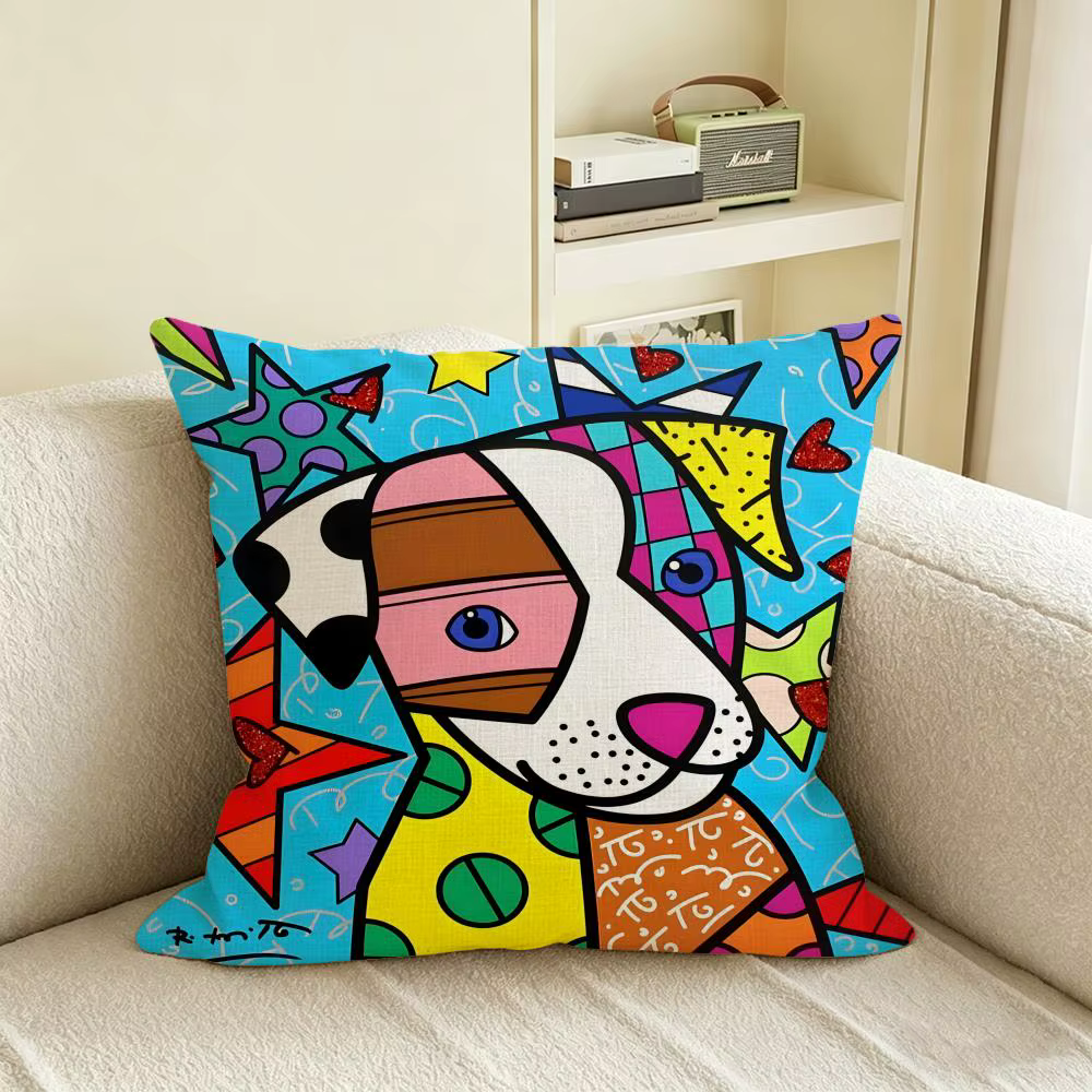 Housse de coussin Artist Romero Britto, ensemble de taies d'oreiller en lin naturel, décoration tout
