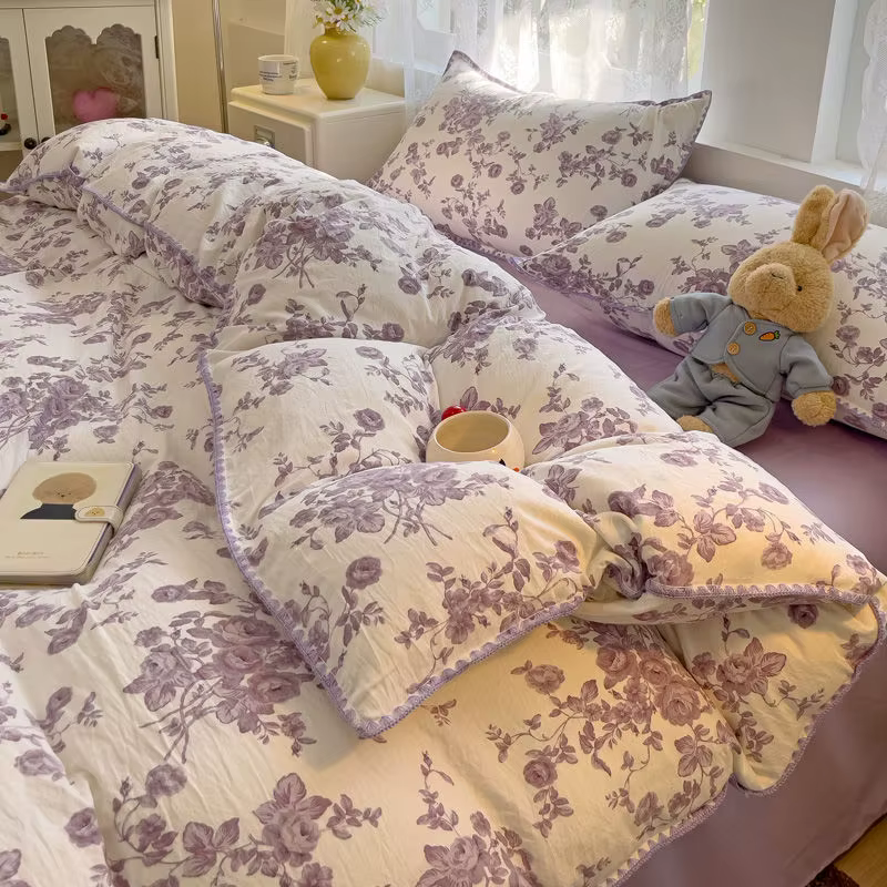 Ins – ensemble de literie à rayures d'amour violettes, fil Double couche, quatre pièces, pour dortoi