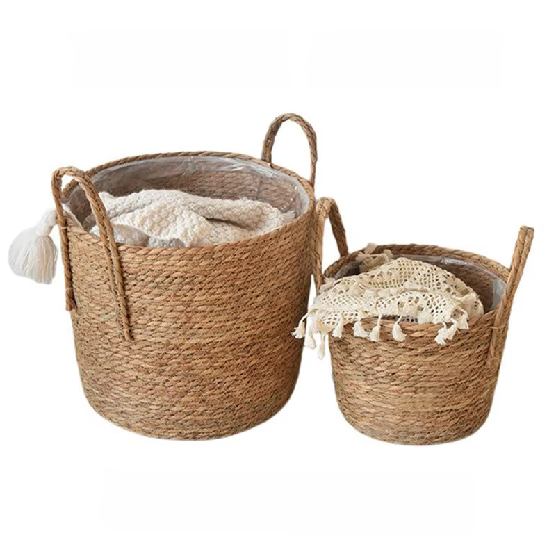 Panier à linge en herbe tressé à la main, pot de plantes, panier de rangement pour balcon, panier à 