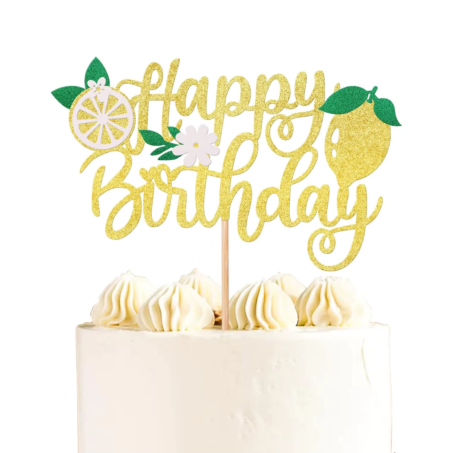 Décoration de gâteau en forme de fleur de citron, joyeux anniversaire, mariage, thème de fruits d'ét