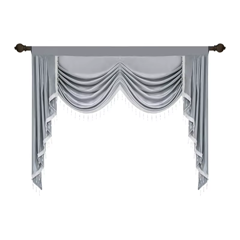Rideau de cantonnière de vague avec bord de gland, style européen de luxe élégant, salon, chambre à 