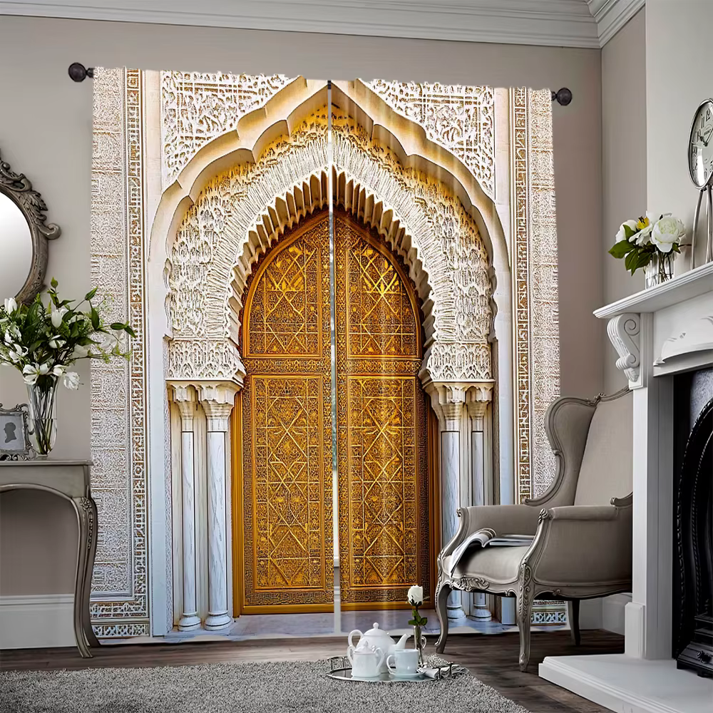 2 pièces, rideaux printemps été architecture de style moyen-orient, rideaux en fil de porte de palai