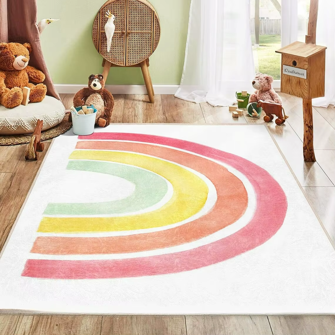 Tapis de pépinière arc-en-ciel coloré pour enfants, zone de jeu et de lecture, lavable, Style Boho, 