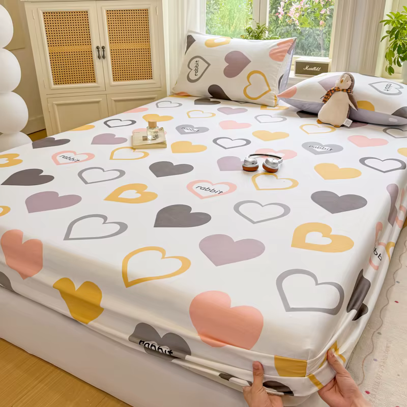 Drap-housse imprimé cœur tendance 100 % coton, doux et agréable pour la peau, pour matelas King Size