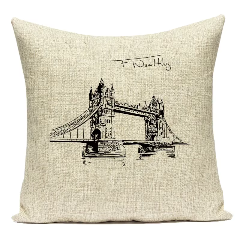 Housse de coussin tour Eiffel Vintage, arc de triomphe, pont de londres, housse de coussin en Polyes