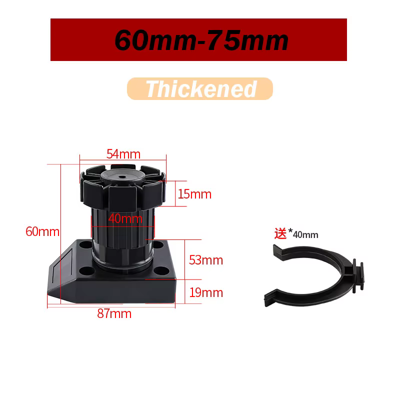 Pieds de meuble de cuisine réglables en plastique ABS noir, 1 pièce, pieds de base de placard avec c