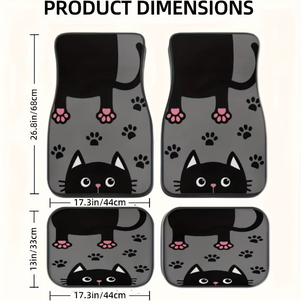 Ensemble de 4 tapis de voiture à motif de chat coquin, tapis de véhicule toutes saisons avec Base an