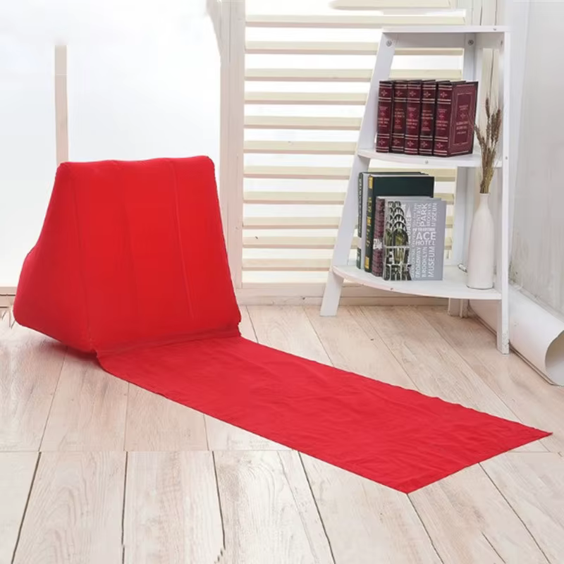 Coussin triangulaire gonflable en PVC floqué avec tapis, portable pour le voyage, support dorsal, co