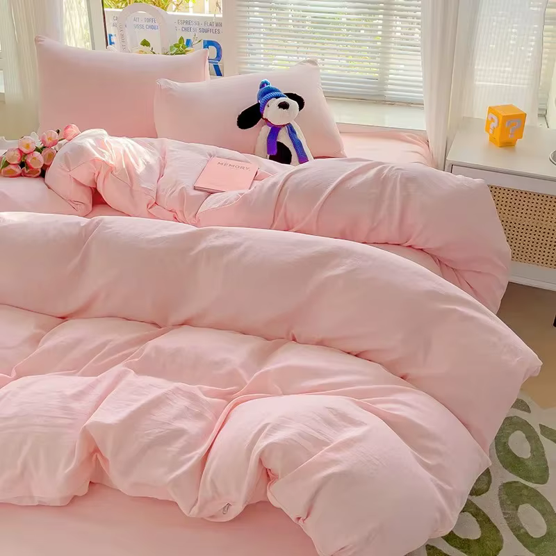 Parure de lit 4 pièces avec taies d'oreiller et drap, super douce, unie, pour lit simple ou double