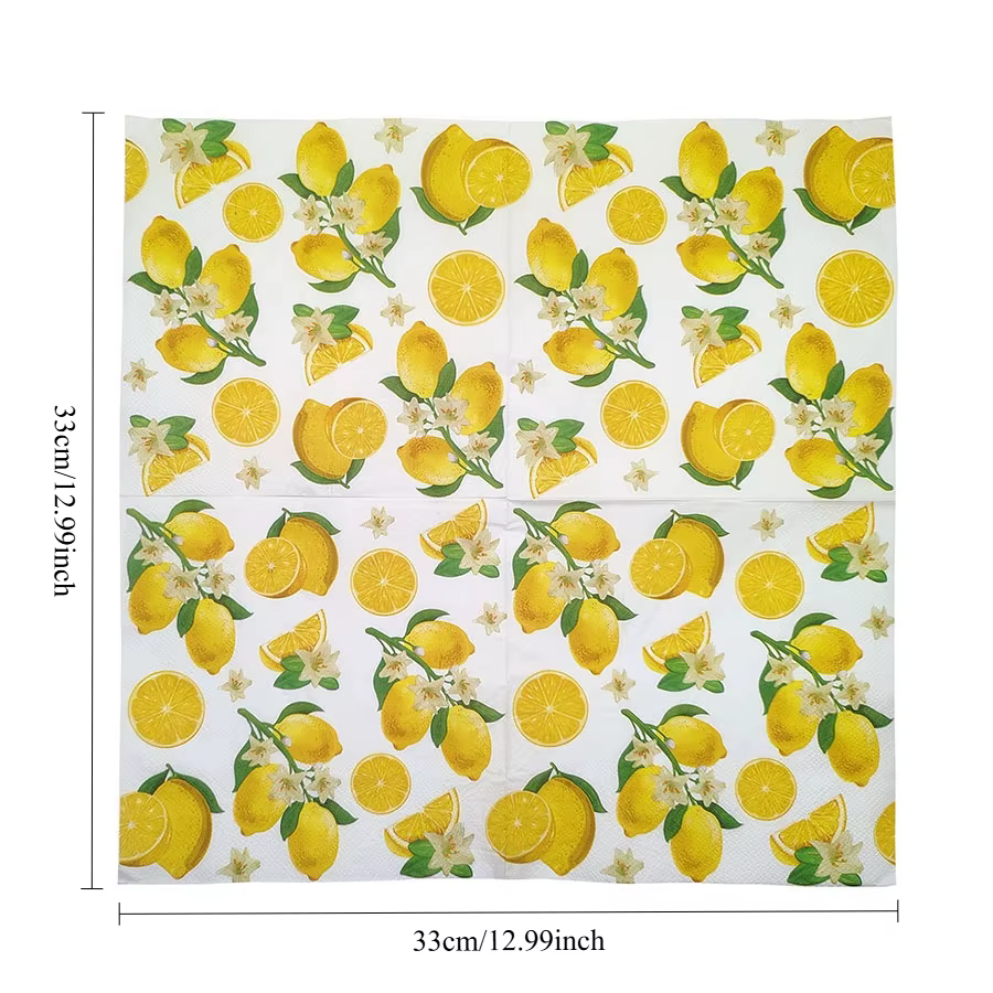 Serviettes de fête à motif citron, 2 plis, 20 pièces, décor de Table de mariage d'été, serviettes en