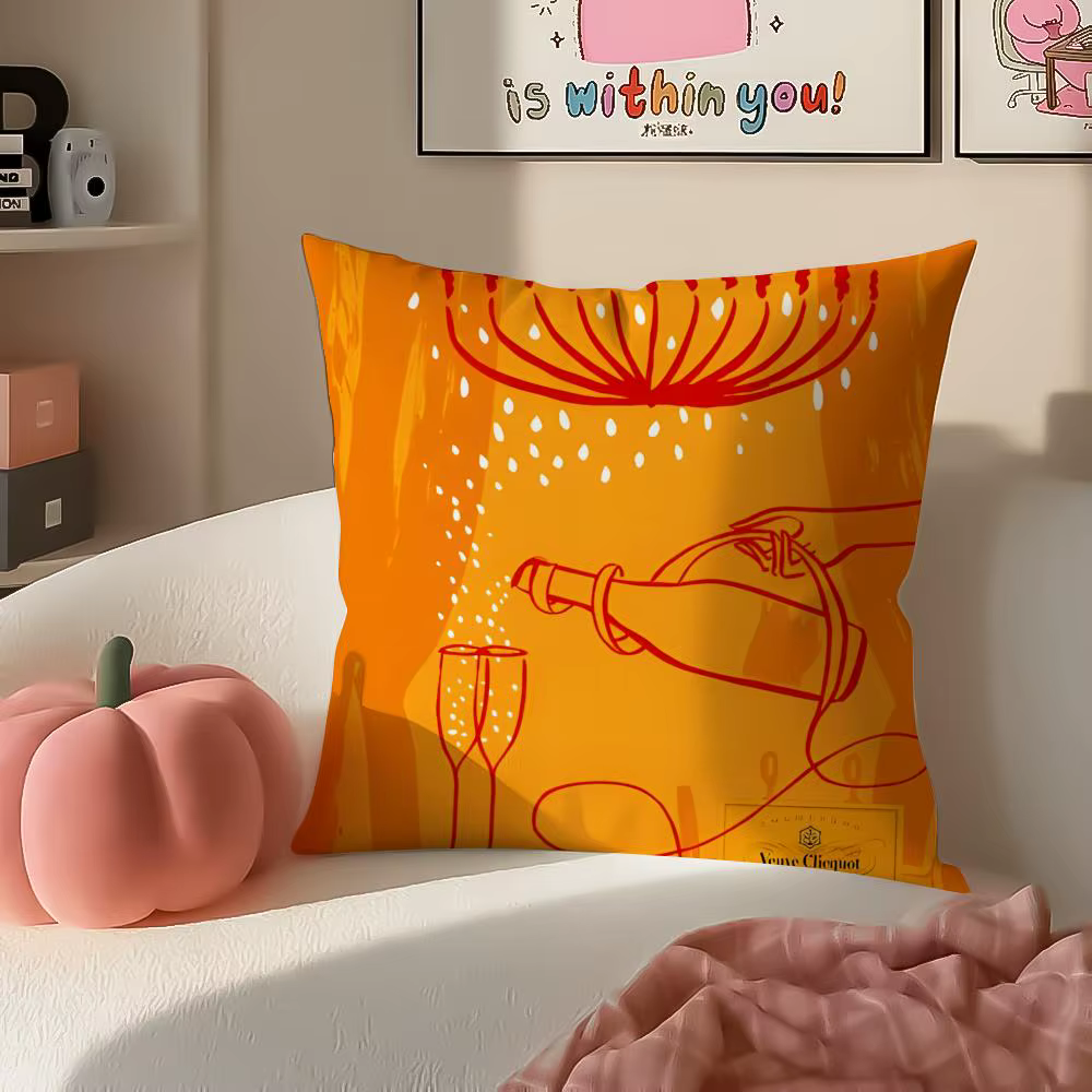 Housse de coussin de luxe classique de marque V-Veuve Clicquot, taie d'oreiller en peluche courte av