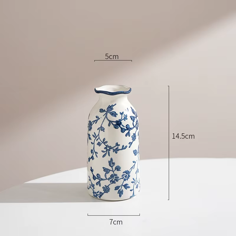 Vases en céramique Vintage, ornements en porcelaine bleue et blanche, décoration de salon, fleurs sé