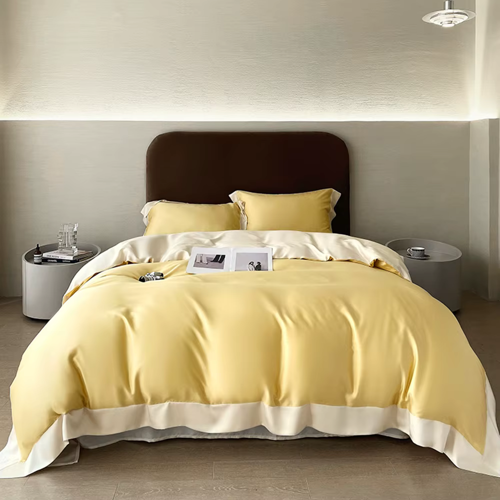 Liv-Esthete – ensemble de housse de couette 100% soie, qualité supérieure, Queen, King, jaune, blanc