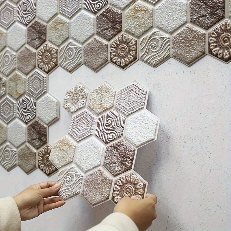 Autocollant mural en vinyle Hexagonal 3D, carrelage décoratif auto-adhésif imperméable de forme irré