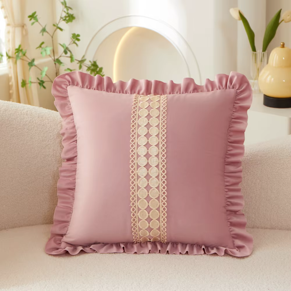 Housse de coussin décorative 2 pièces en velours hollandais à volants, couleur unie, avec patchwork 