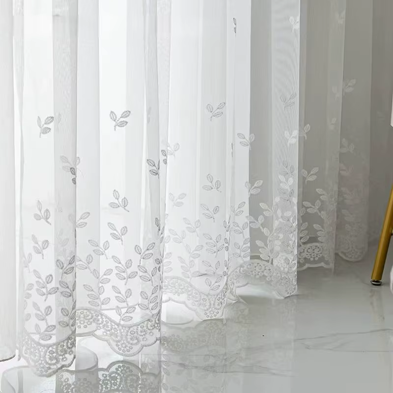 Voilage en dentelle crème à motif brodé de feuilles, pour chambre et salon, séparateur de fenêtre, a