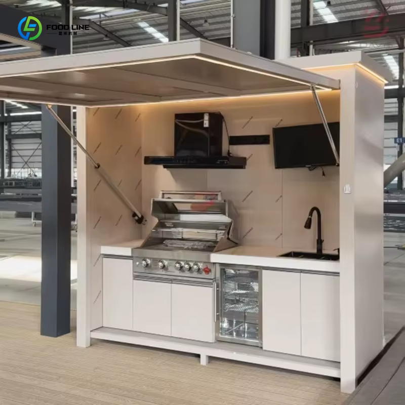 Îlot de cuisine extérieur personnalisé, léger, durable, avec structure en aluminium, équipé d'un évi