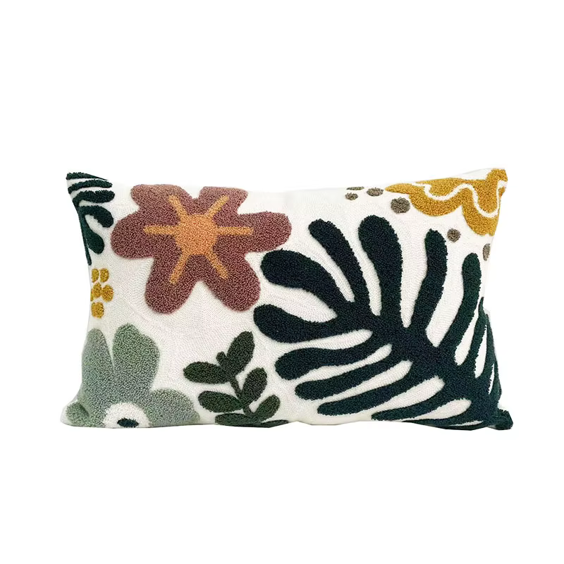 Juste de coussin tuftée avec broderie florale pour canapé, taie d'oreiller décorative, tournesol, pa