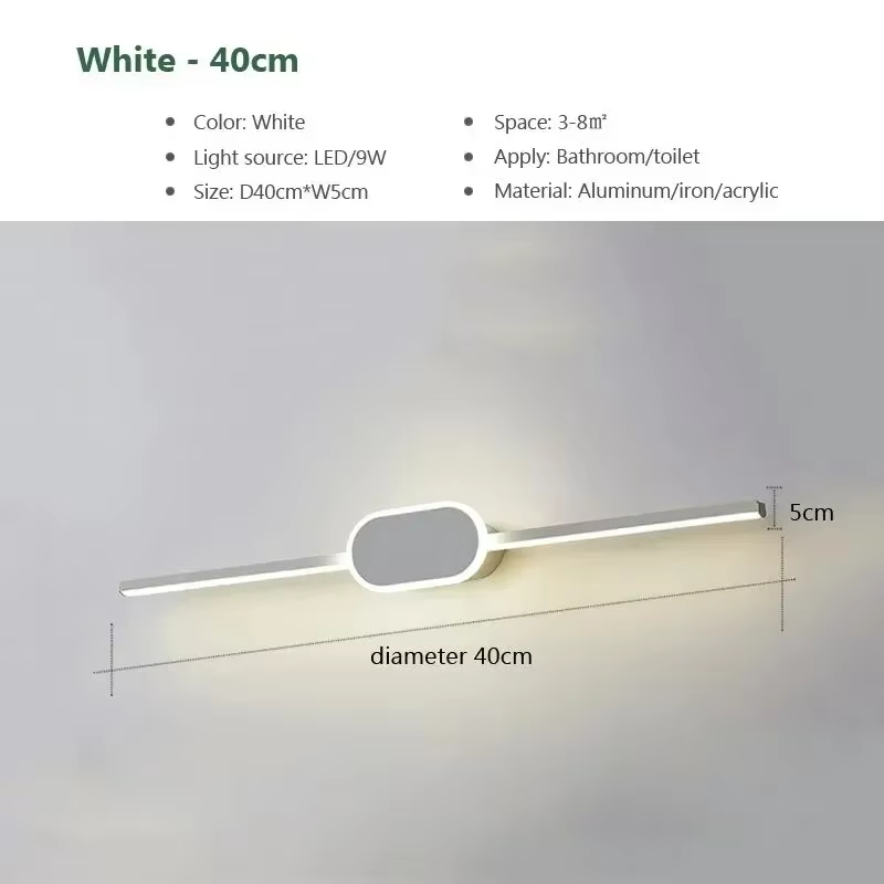 Lampe frontale de miroir 40/60/80CM, lumières décoratives de salle de bains, miroir 40/60/80cm, appl