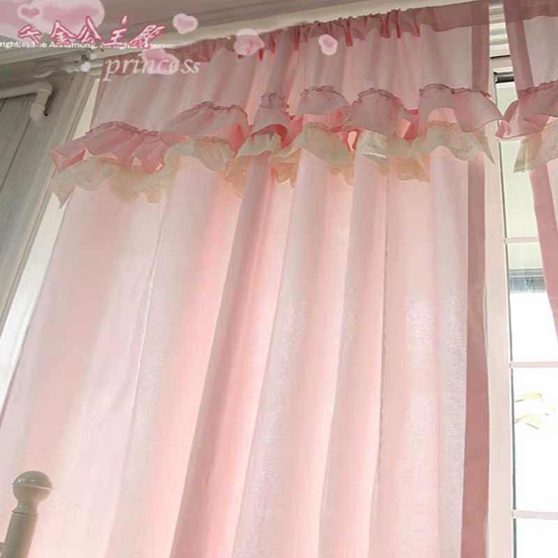 Rideaux français élégants en dentelle multistory, pour salon, princesse, en coton rose, pour balcon,
