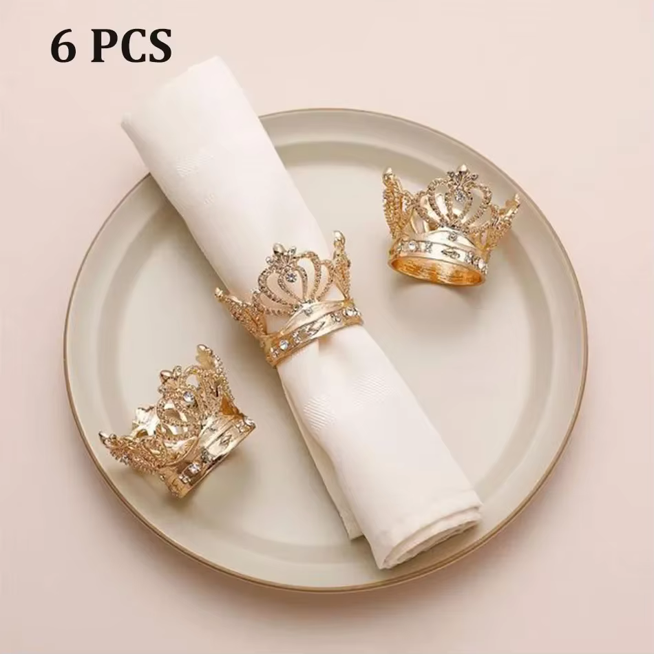 Anneau de serviette couronne 6 pièces, belle boucle de serviette en alliage métallique, événement de