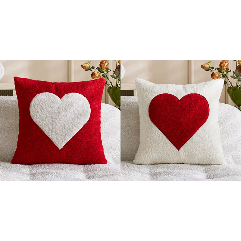 Lot de 2 housses de coussin brodées Cœur d'amoureux en polaire Teddy, décoratives pour mariage, fest