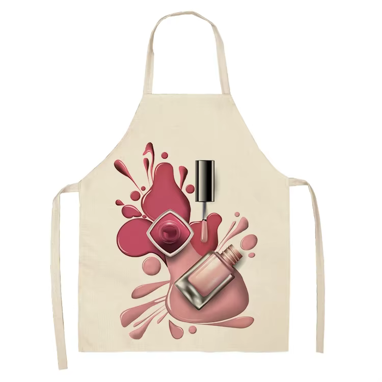 Tablier de cuisine en coton et lin pour femme, bavoir, vernis à ongles, rouge à lèvres, livres pour 