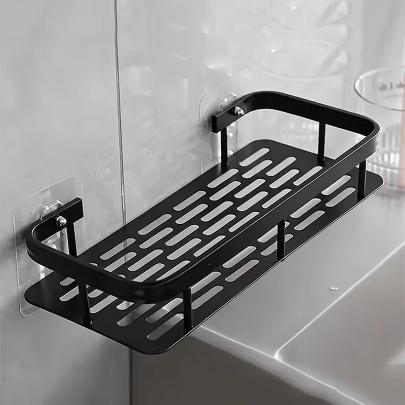 Étagère de salle de bain en plastique épaissi sans perçage – Support mural de rangement avec trous d