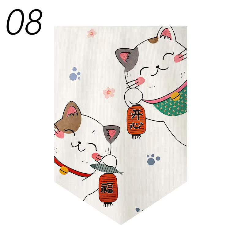 Rideau court de Style japonais, chat porte-bonheur imprimé, drapeau triangulaire, cloison de cuisine