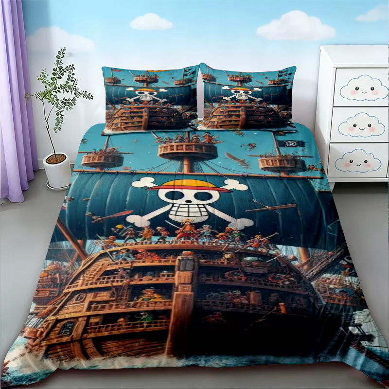 Parure de lit Luffy One Piece, ensemble de literie confortable pour chambre à coucher, dortoir, adol
