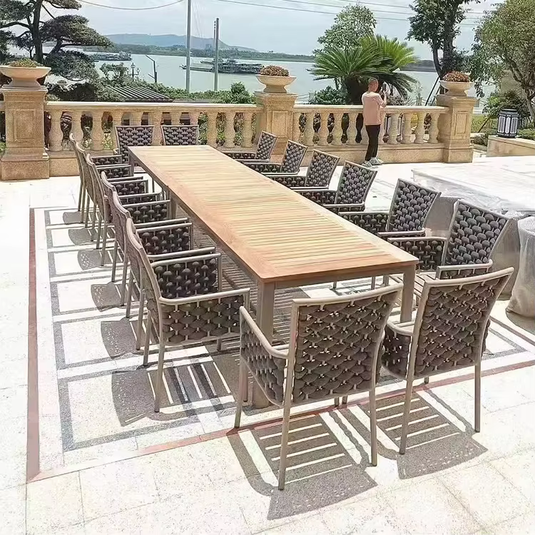 Ensemble de Table à manger d'extension extérieure en bois, meubles de Patio, ensemble de salle à man