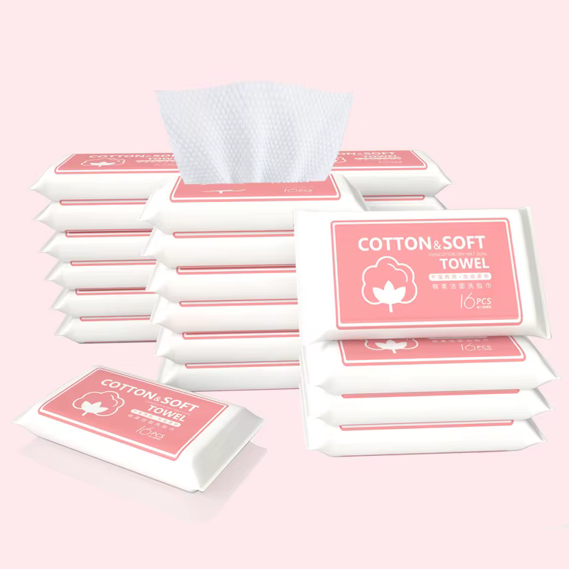 16 serviettes de visage jetables en coton, douces, motif perle, pour le lavage du visage, portables 