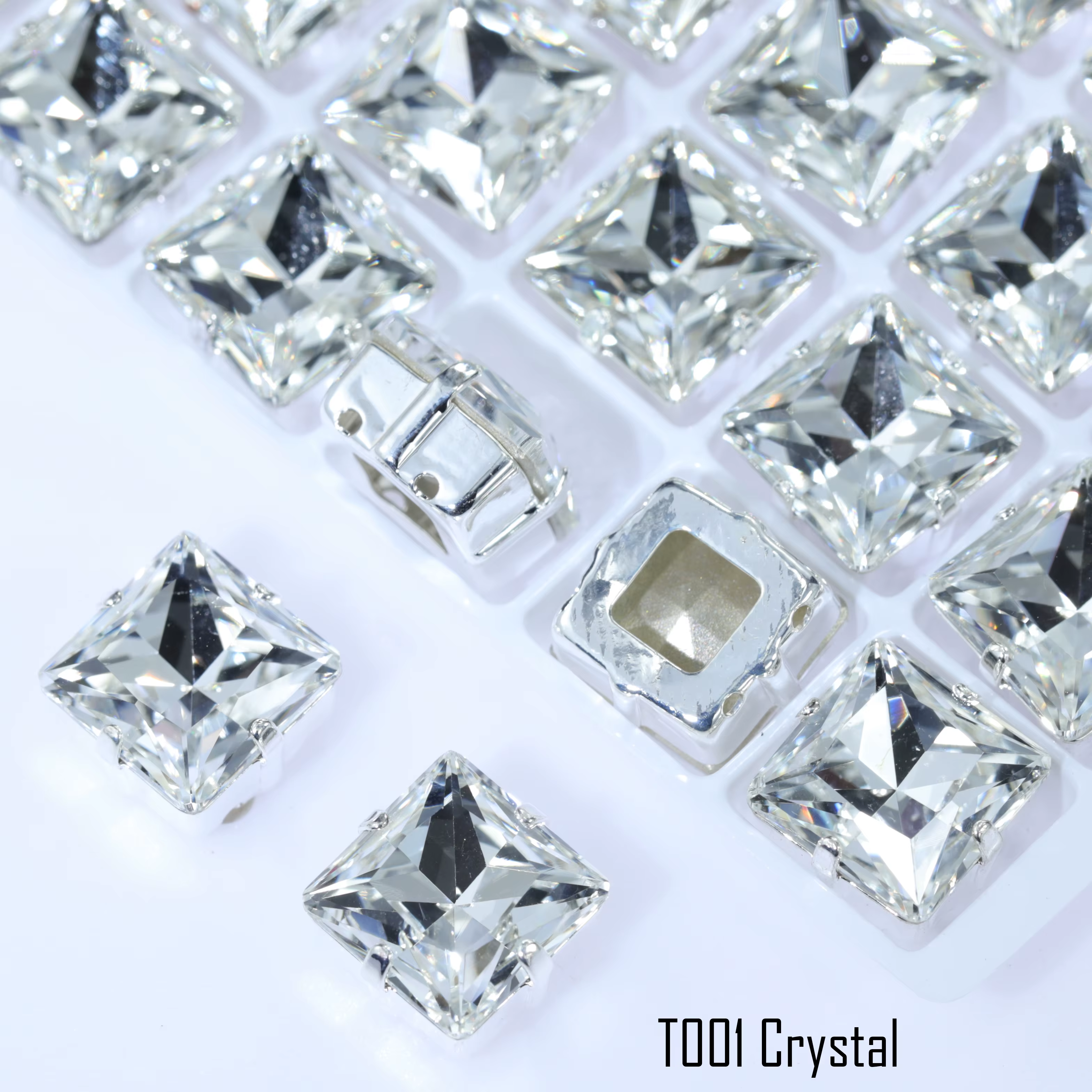Effet de placage de cristal Princes carré fantaisie pierre griffe-ensemble strass haute brillance cr