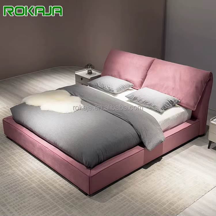 Lit de luxe en tissu mat avec dossier rembourré en éponge mobile, pour projet d'hôtel 5 étoiles, ens