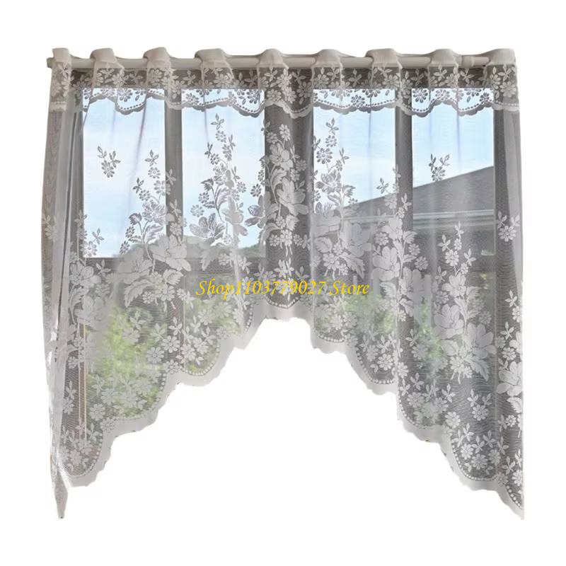 C4DF Elegant White en dentelle demi-rideau pour chambre salon Installation facile
