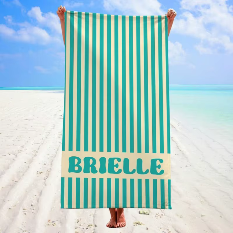 Serviette De plage rayée avec nom absorbant personnalisé, serviettes De plage d'été Anti-sable, cade