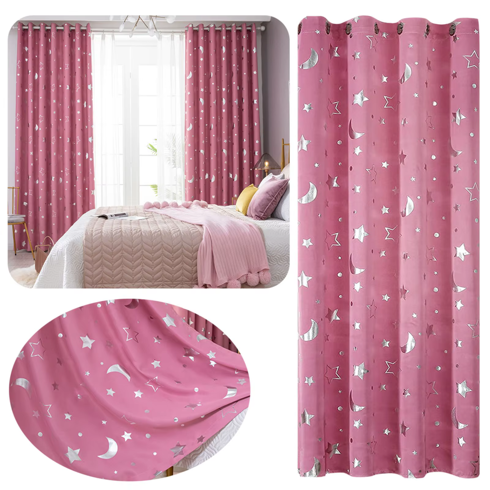 Rideaux occultants pour enfants, pour chambre à coucher, isolation thermique, argent, étoile scintil