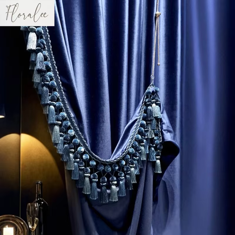 Rideaux de luxe en velours bleu haut de gamme, lumière française, pour salon, chambre à coucher, nou