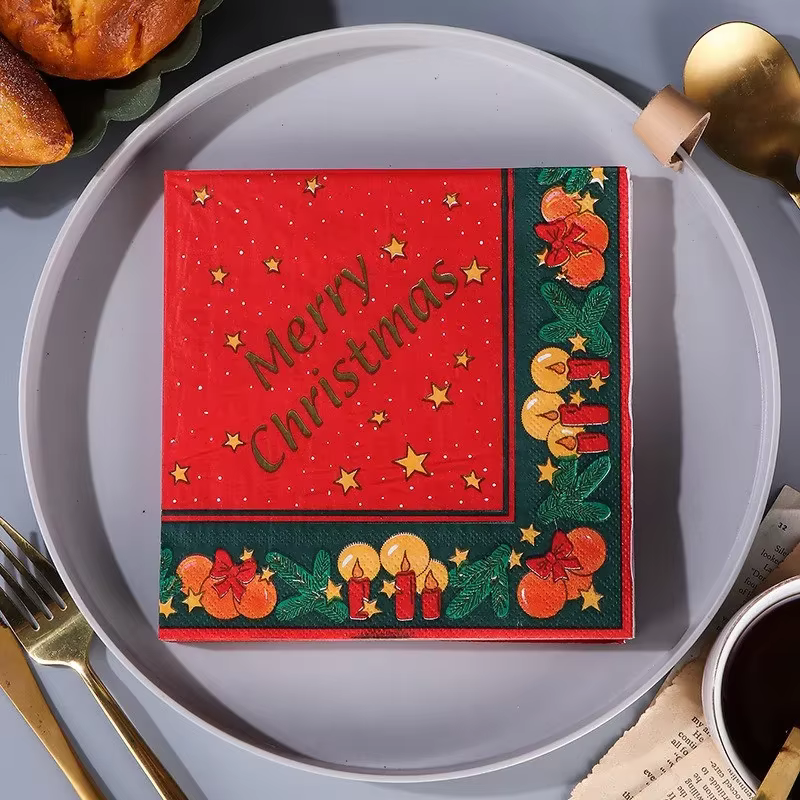 Serviettes jetables imprimées de noël, 20 pièces/paquet, mouchoirs de Table en papier, décor de fête