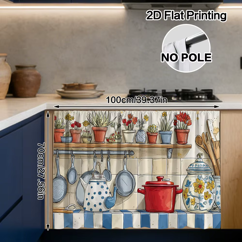 Rideaux de cuisine VIKAMA, motifs de plantes en pot pour une ambiance cosy, décorations pour évier e