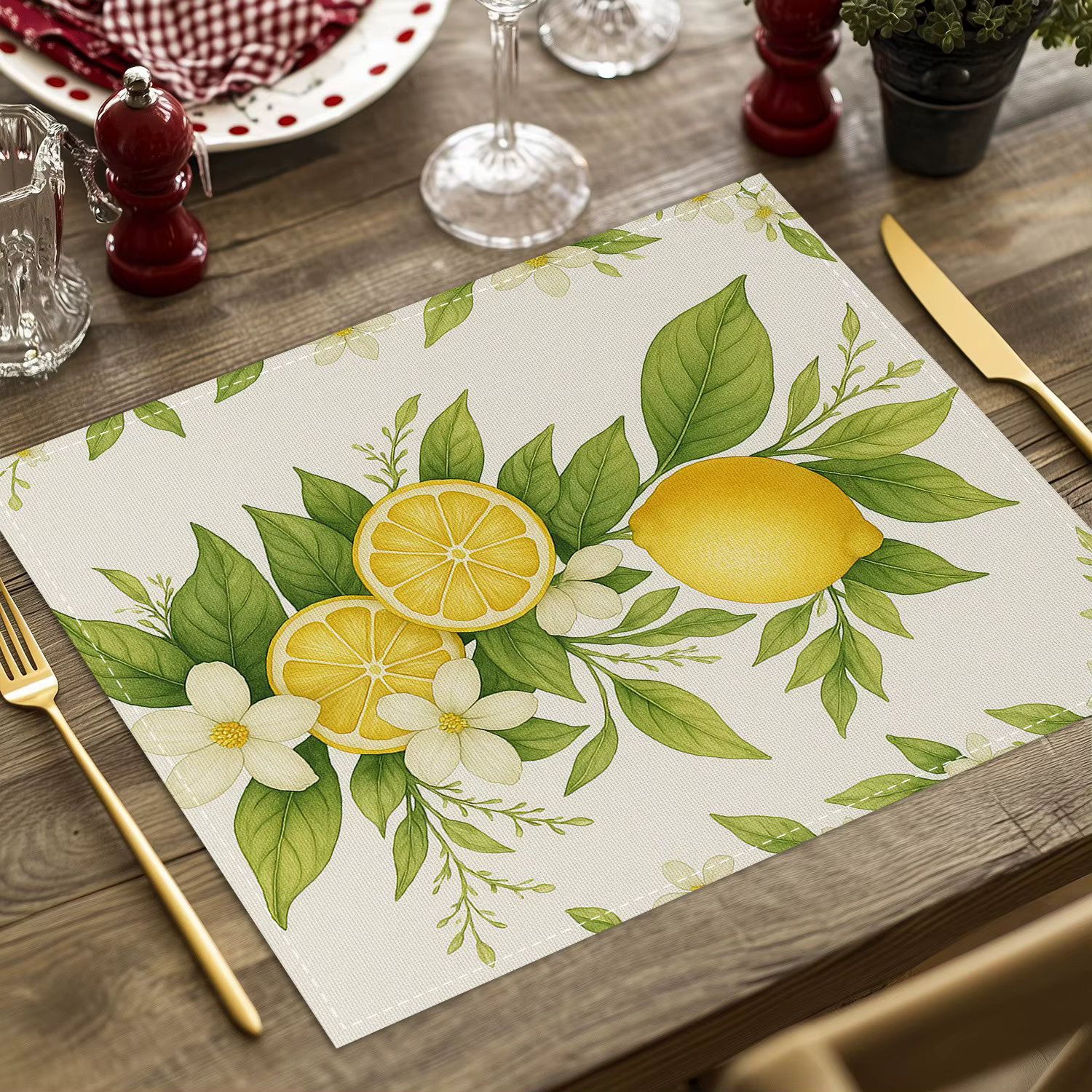 Napperon d'été en lin imprimé citron, tapis de Table à manger de vacances frais, décoration pour fêt