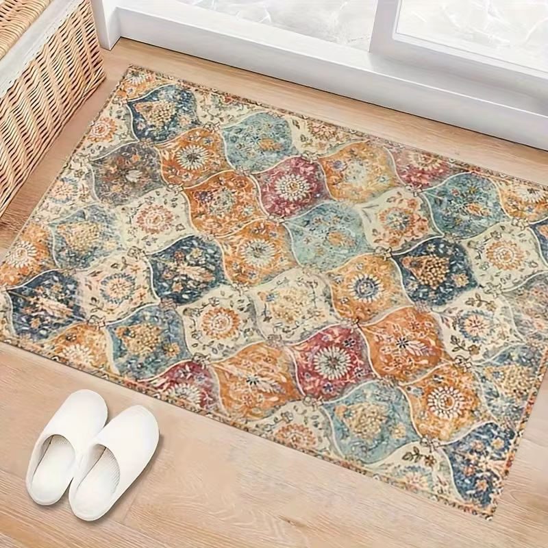 Tapis de sol imprimé marocain bohème créatif, lavable en machine, idéal pour la chambre, le salon, l