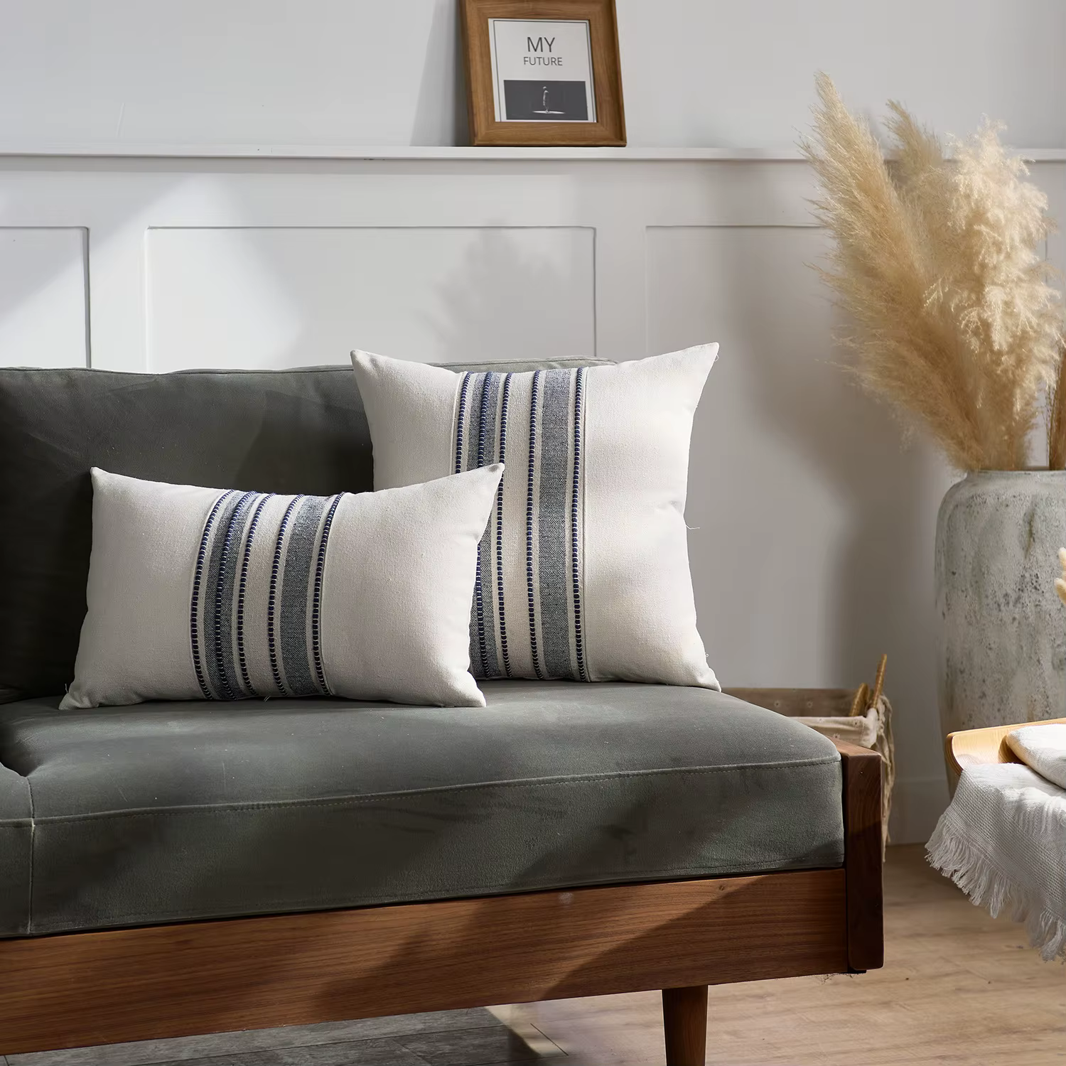 Housse de coussin 2 pièces à rayures en fil teint, design minimaliste, pour canapé, décoration de sa