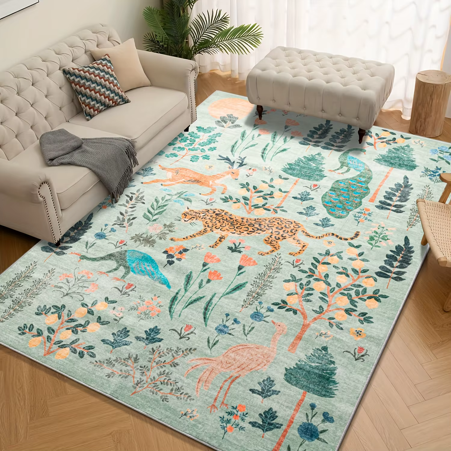 Tapis vert animaux de la jungle, zone de tigre, pour salon, antidérapant, lavable en machine, décora
