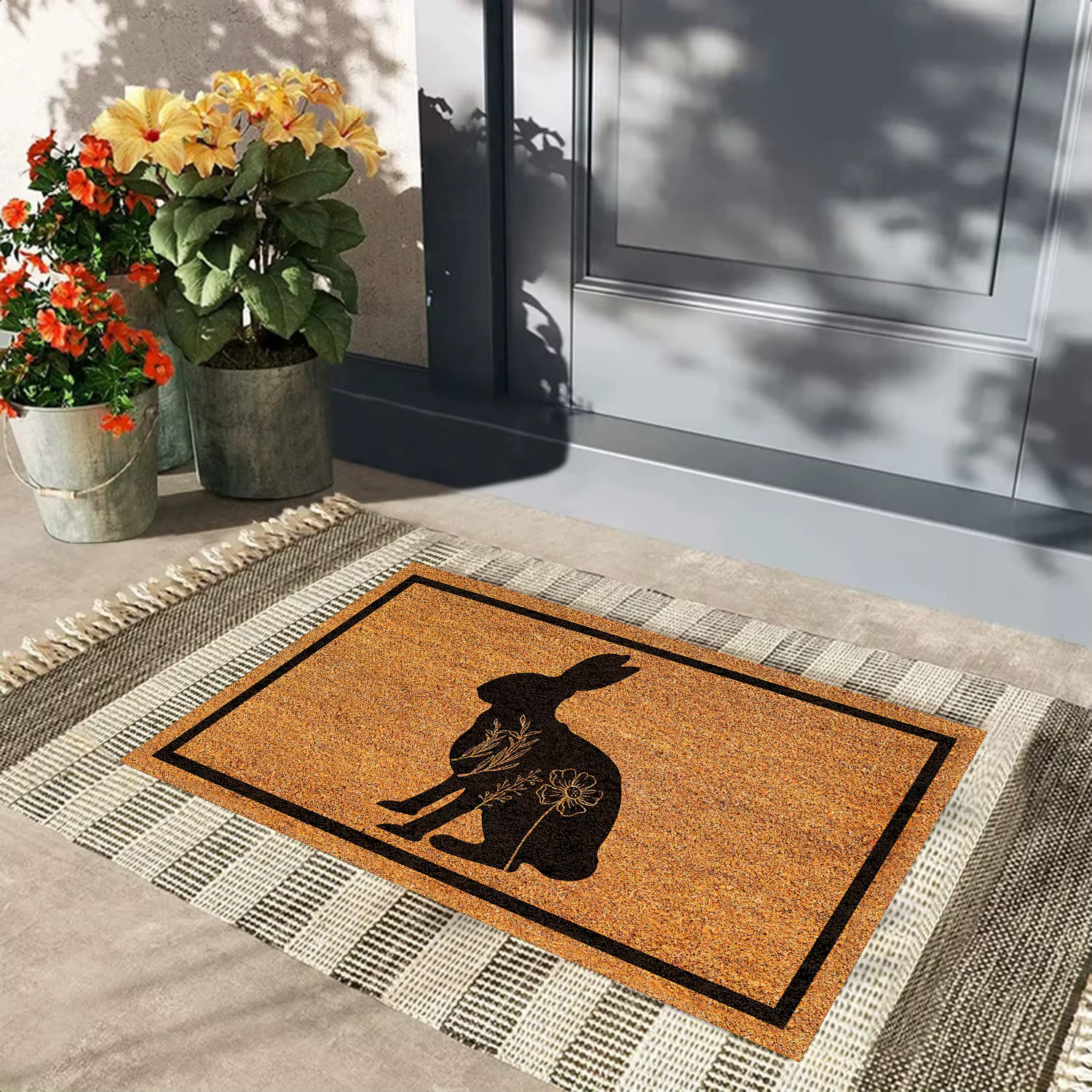Paillasson à fleurs BUNNY, en caoutchouc, pour salle de bain, cuisine, jardin, porte de Garage, tapi