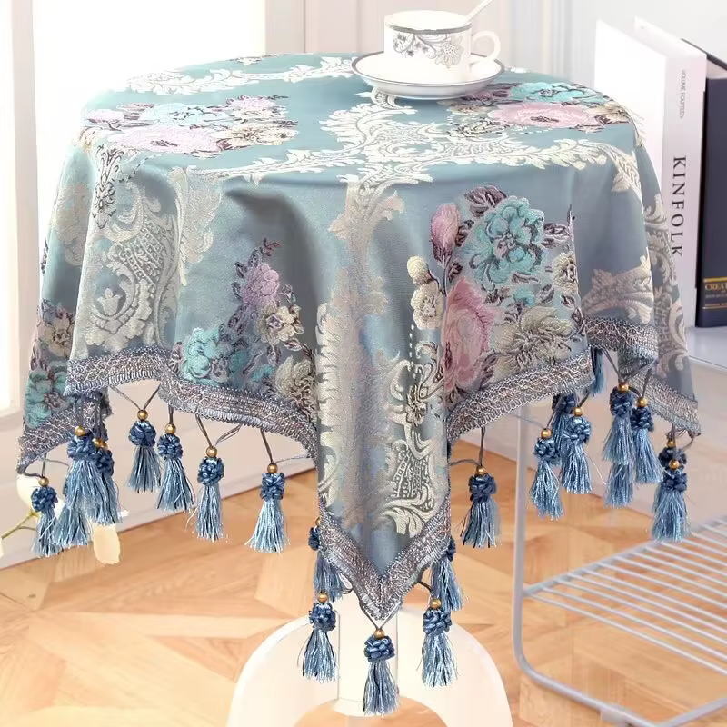 Nappe de table à thé rectangulaire avec pompon, nappe ronde domestique haut de gamme, couverture cir