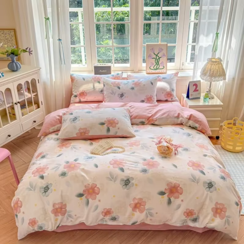 Housse de couette à imprimé floral 1 pièce - Literie de luxe 100% coton, pré-lavée pour plus de douc