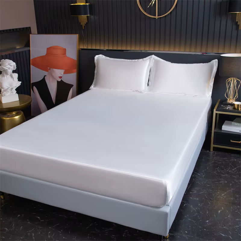 Drap-housse en Satin, couleur unie, housse de matelas en rayonne, bande élastique, drap de lit King 