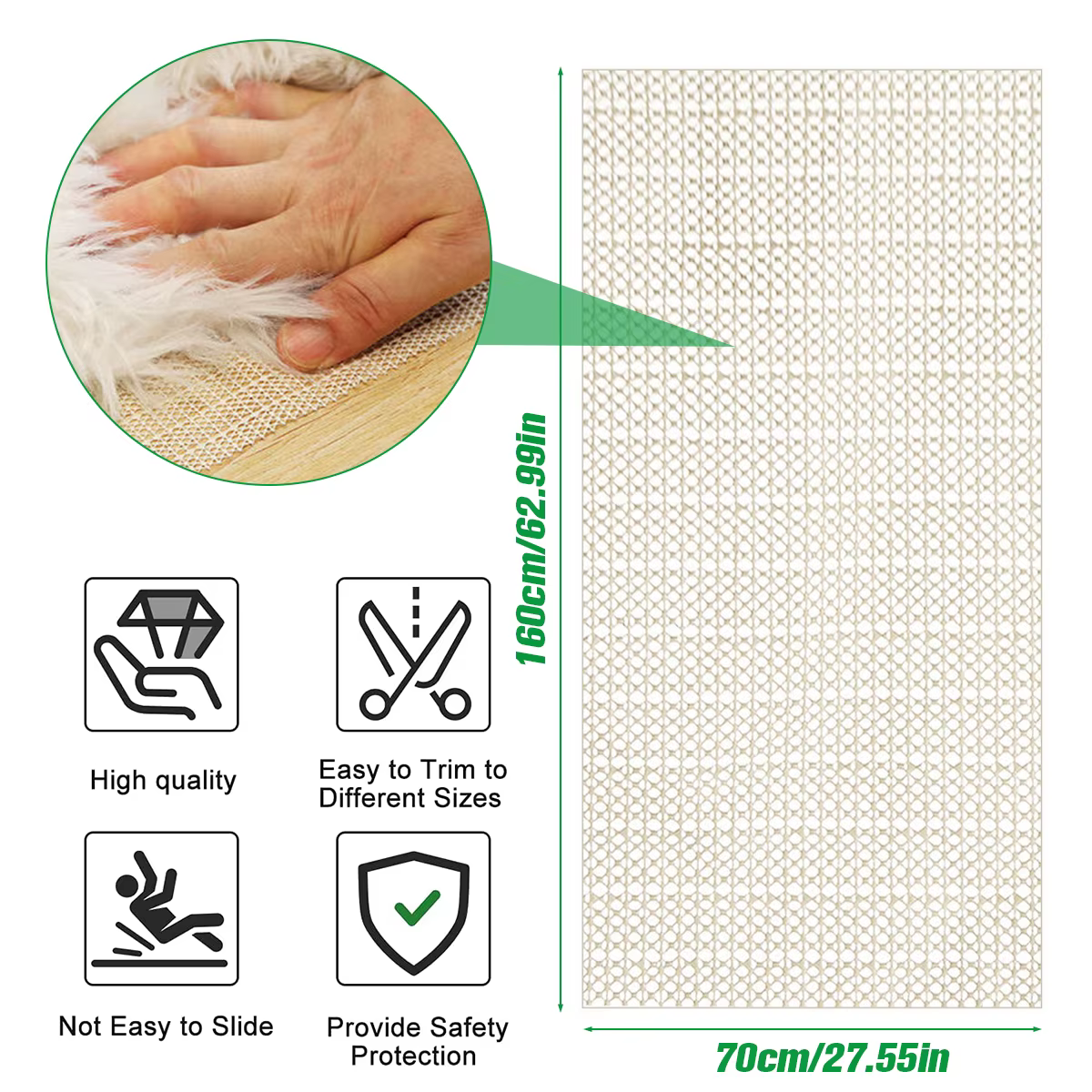 Pince de sous-couche de tapis antidérapante, doublure polyvalente, maille pour coussins de sols durs